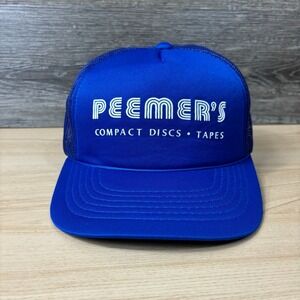 Vintage Peemers Hat Cap Snapback Blue Foam Trucker Compact Discs Tapes